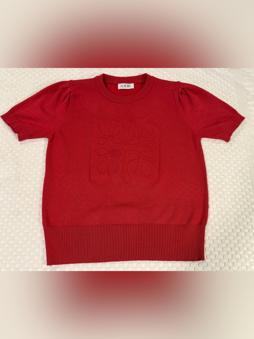 Loewe Red Short-Sleeve Logo Knit Sweater, Size M